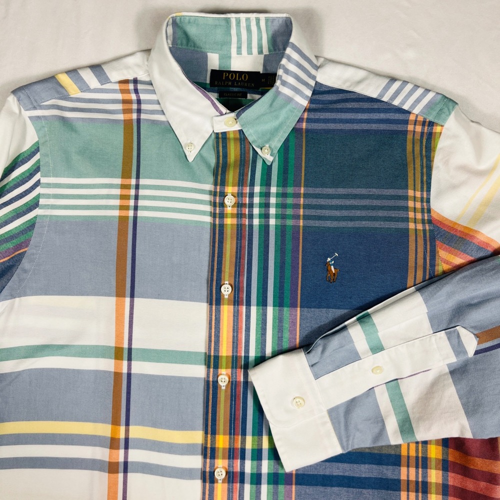 Polo Ralph Lauren Mens Classic Fit Patchwork Plaid Oxford Shirt Multi Color M